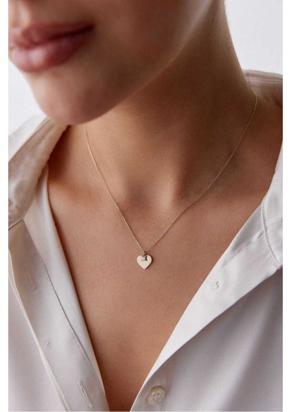 14 Ayar Altın Tektaş Kalp Kolye