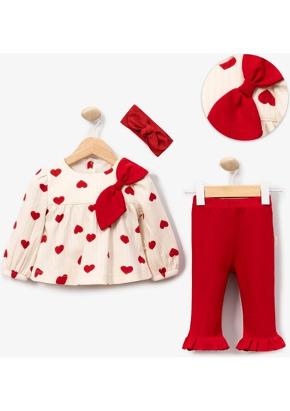 Büyük Kalpli 3 Parça Kız Bebek Takım