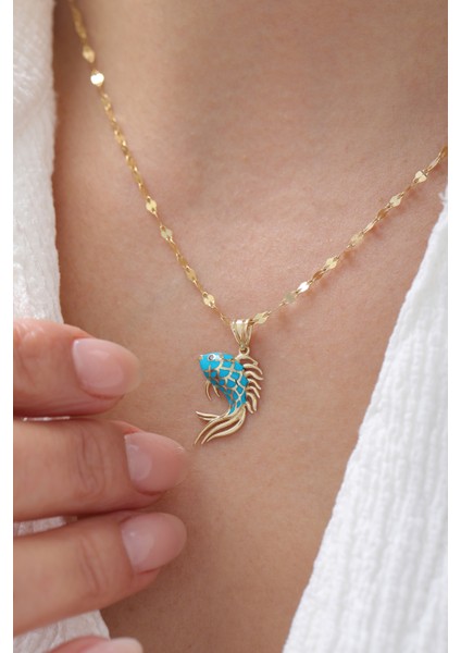 14 Ayar Altın Aynalı Zincir Balık Kolye