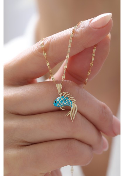 14 Ayar Altın Aynalı Zincir Balık Kolye fiyatları