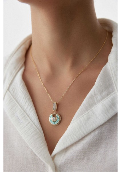 14 Ayar Altın Mineli Güneş Charm Kolye