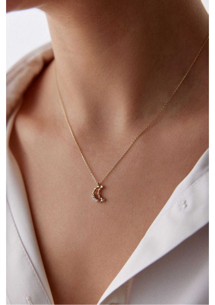 14 Ayar Altın Burgu Hilal Kolye