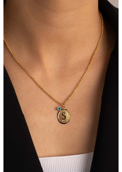 Nazar Boncuklu Altın Harf Kolye