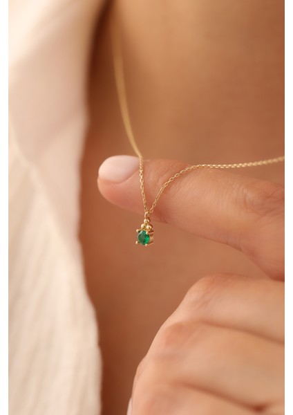 14 Ayar Altın Yeşil Tektaş Kolye