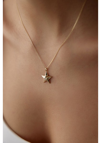 14 Ayar Altın Tektaş Yıldız Kolye