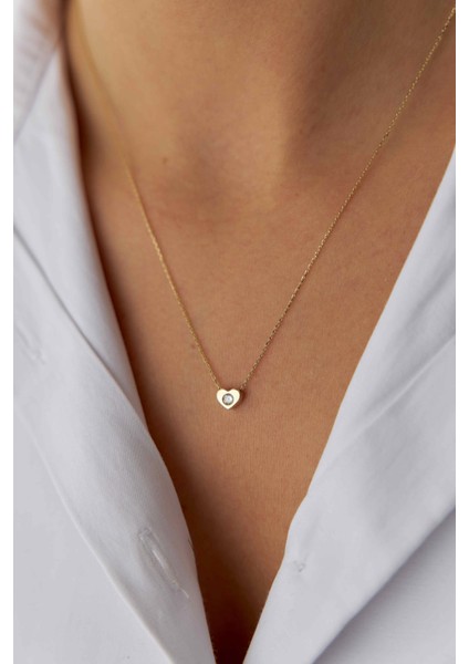 14 Ayar Altın Mini Tek Taşlı Kalp Kolye fiyatları
