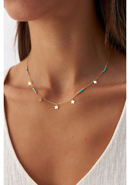 14 Ayar Altın Sıralı Mineli Yıldız Kolye modelleri