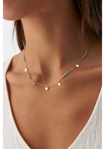 14 Ayar Altın Sıralı Mineli Yıldız Kolye fırsatları