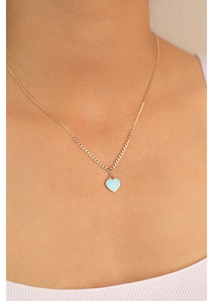 Altın Kalp Kolye Mavi Mineli