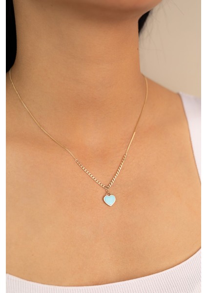 Altın Kalp Kolye Mavi Mineli fiyatları