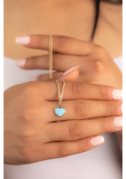 Altın Kalp Kolye Mavi Mineli modelleri