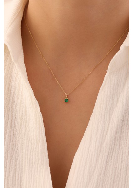 14 Ayar Altın Yeşil Tektaş Kolye modelleri