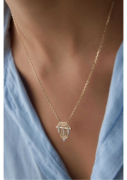 14 Ayar Altın Üçgen Figürlü Kolye modelleri