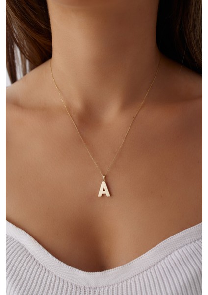 14 Ayar Altın Forse Zincir Üç Boyutlu Harf Kolye