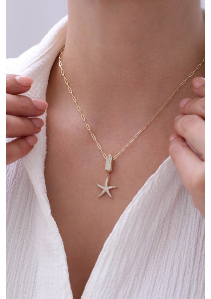 14 Ayar Altın Ataş Zincir Deniz Yıldızı Kolye
