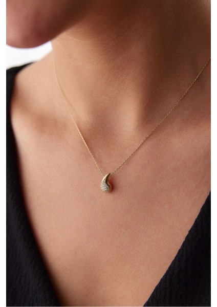 14 Ayar Altın Taşlı Damla Kolye