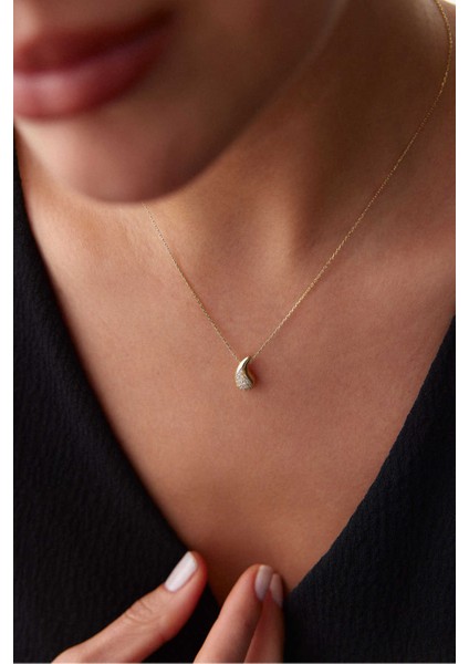 14 Ayar Altın Taşlı Damla Kolye fiyatları