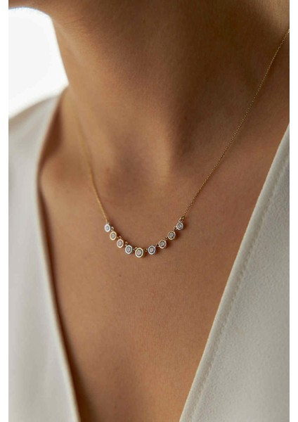 14 Ayar Altın Sıralı Taşlı Üç Renk Kolye