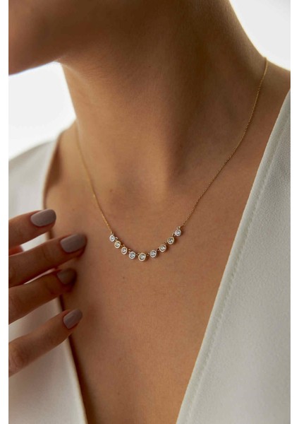 14 Ayar Altın Sıralı Taşlı Üç Renk Kolye fiyatları