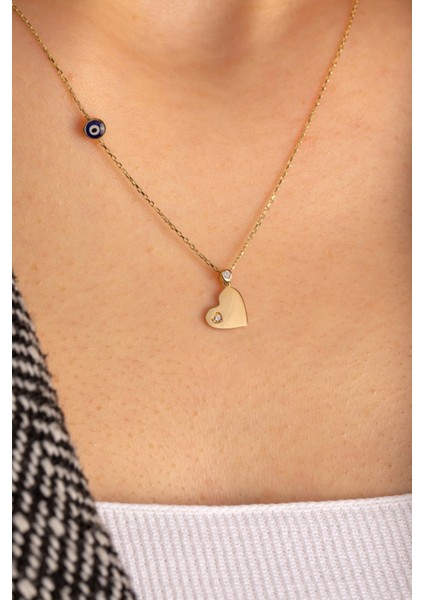 14 Ayar Altın Gözlü Kalp Kolye fiyatları