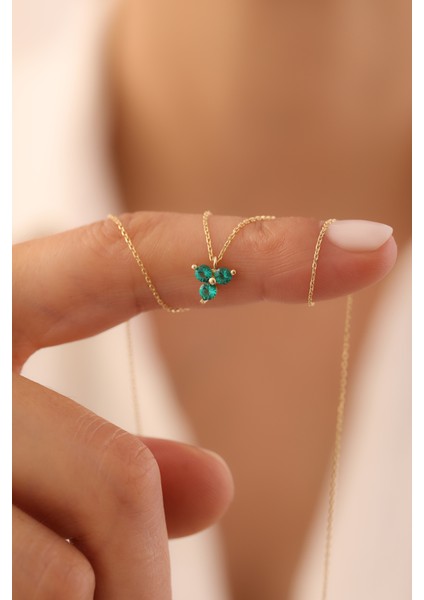 14 Ayar Altın Zümrüt Taşlı Tohum Kolye fiyatları