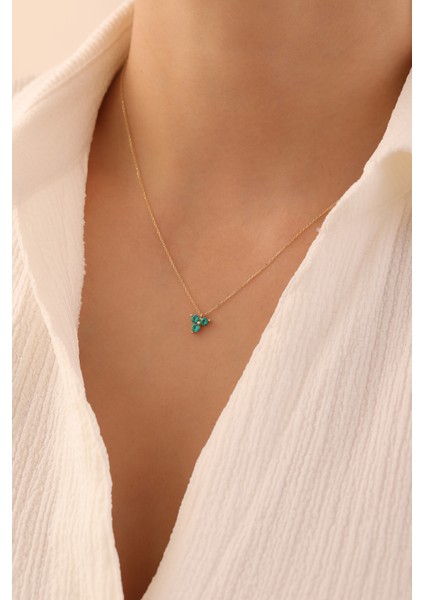 14 Ayar Altın Zümrüt Taşlı Tohum Kolye modelleri