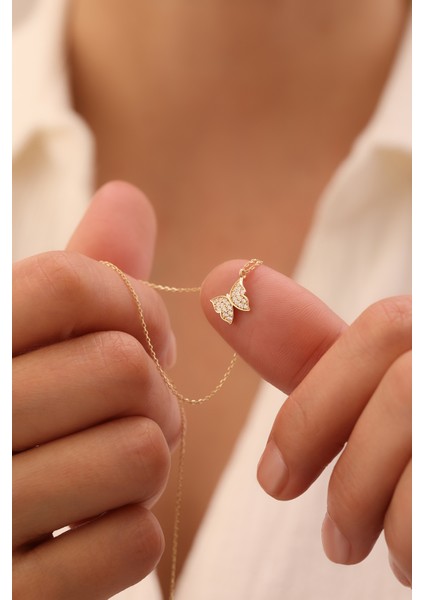 14 Ayar Altın Taşlı Kelebek Kolye fiyatları