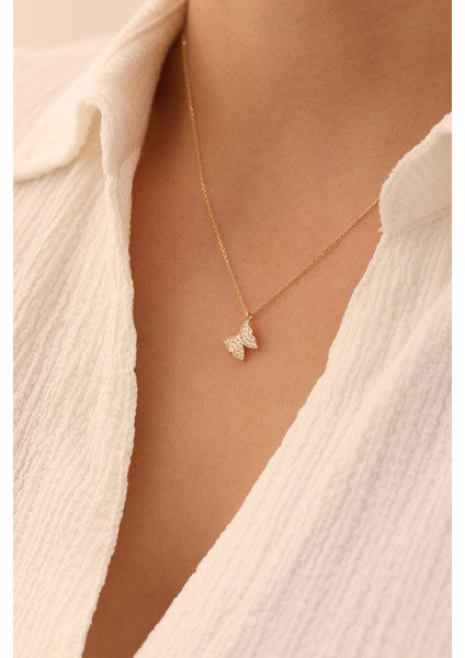 14 Ayar Altın Taşlı Kelebek Kolye modelleri