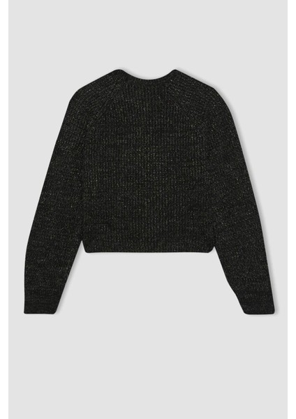 Kız Çocuk Yılbaşı Temalı Bisiklet Yaka Triko Kazak B4069A823WN