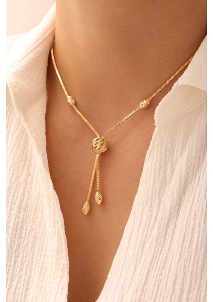 14 Ayar Altın Buğday Zincir Sallantılı Modern Kolye