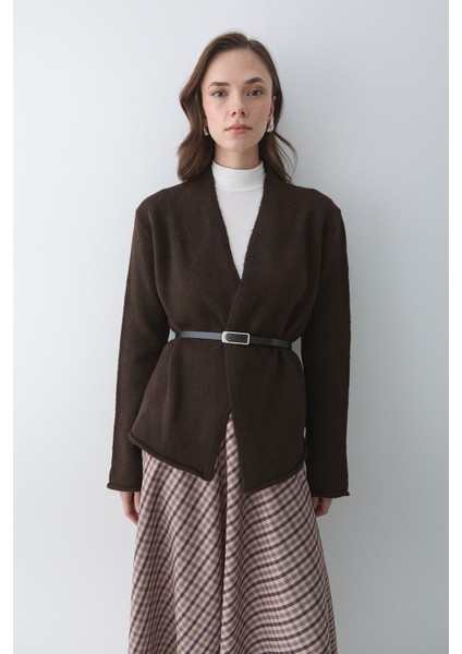 Koyu Kahve Kemerli Hırka - 241084 fırsatları