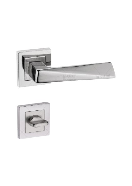 Piramit Kol Kare Rozetli Nikel Saten Wc Kapı Kolu