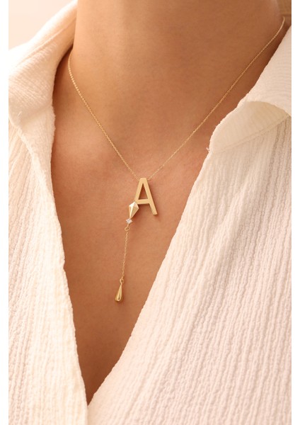 14 Ayar Altın Asimetrik Sallantılı Harf Kolye