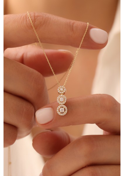 14 Ayar Altın Üçlü Halka Baget Kolye