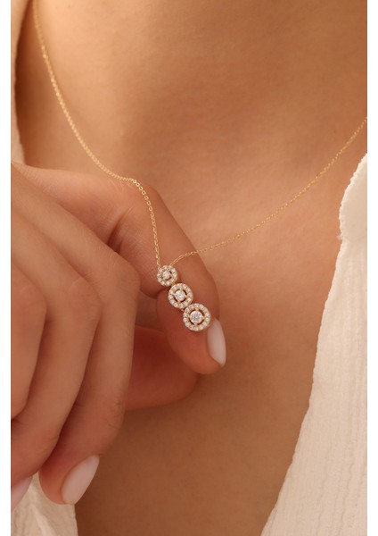 14 Ayar Altın Üçlü Halka Baget Kolye modelleri