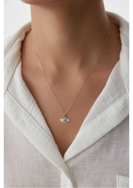 14 Ayar Altın Nazar Boncuklu Göz Kolye