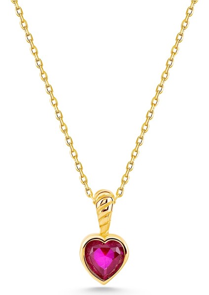 14 Ayar Altın Forse Zincir Kırmızı Kalp Kolye