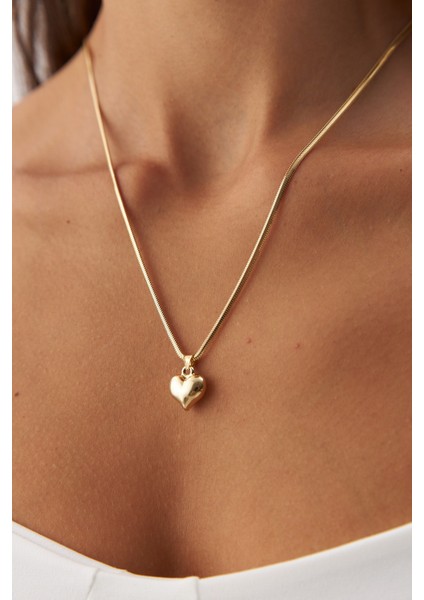 Altın Balık Sırtı Zincir Nostaljik Kalp Kolye