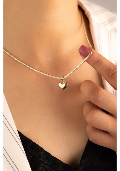 Altın Balık Sırtı Zincir Nostaljik Kalp Kolye