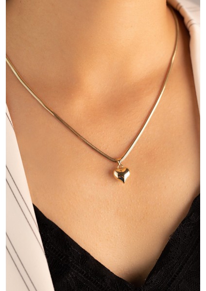 Altın Balık Sırtı Zincir Nostaljik Kalp Kolye