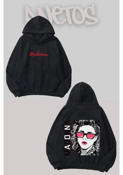 Madonna Tasarım Siyah Ön Arka Baskılı Sweatshirt