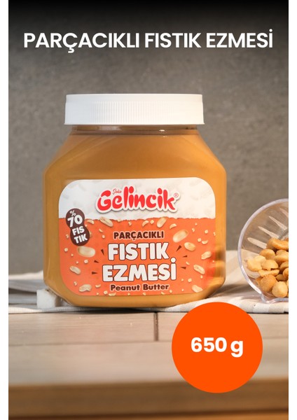 Kahvaltılık Sürülebilir Doğal Katkısız 650GR Özel Üretim Şekerli Parçacıklı Fıstık Ezmesi