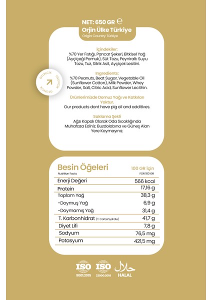 Kahvaltılık Sürülebilir Doğal Katkısız 650GR Özel Üretim Şekerli Parçacıklı Fıstık Ezmesi fırsatları