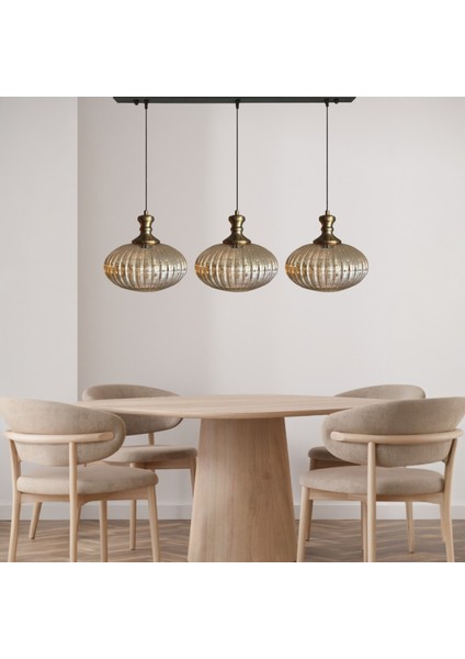 Elegant Cam Bal Rengi Üçlü Eskitme Tokmak Başlık Sarkıt Lamba Restoran Salon Aydınlatma