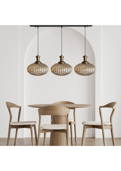 Elegant Cam Bal Rengi Üçlü Eskitme Tokmak Başlık Sarkıt Lamba Restoran Salon Aydınlatma fırsatları