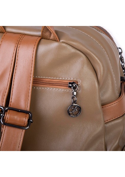 Kadın Çok Gözlü Büyük Boy Sırt Çantası Vizon Taba fırsatları