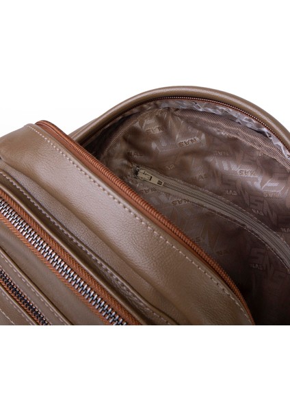 Kadın Çok Gözlü Büyük Boy Sırt Çantası Vizon Taba indirimleri