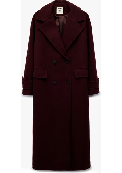 x Melis Ağazat - Kaşe Kaban Kruvaze Uzun Kollu Cepli Düğmeli