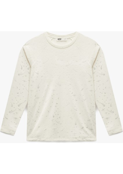 Rahat Kalıp Uzun Kollu Bisiklet Yaka Pijama Üstü