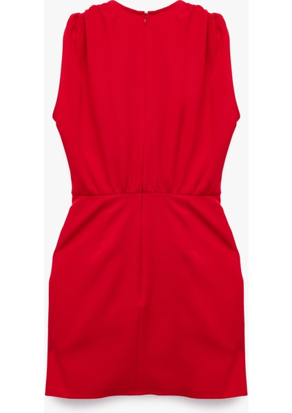 Degaje Yaka Kolsuz Drapeli Mini Elbise fiyatları